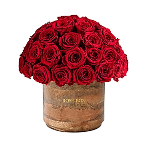 Rose Box Nyc Rustic Premium 50 Rose Half Ball Arrangement In Red Flame