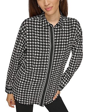 Karl Lagerfeld Houndstooth Print Blouse In Black/soft White
