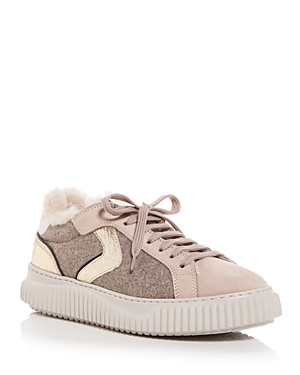 Voile Blanche Women's Lipari Shearling Low Top Trainers In Beige