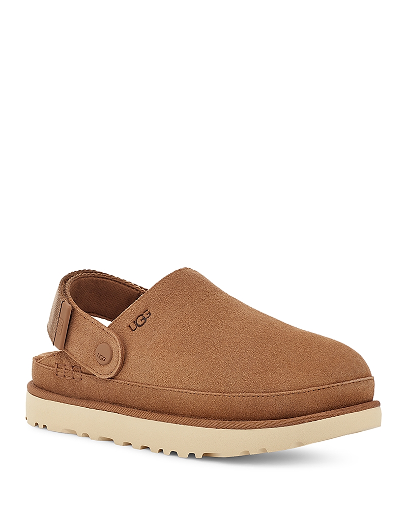 Ugg Goldenstar Suede Flatform Clogs In Brown