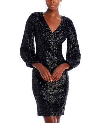 Sequin Balloon Sleeve Dress in White main image 1