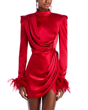Bronx And Banco Nadine Feather Cuff Mini Dress In Red