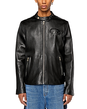 Shop Diesel Metalo Moto Leather Jacket In Deep Black