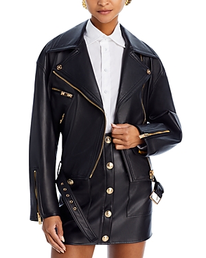 Shop Versace Plonge Leather Moto Jacket In Black