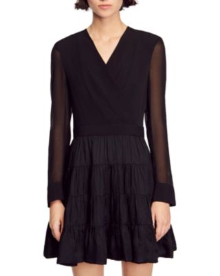 Sandro Ginette Mesh Sleeve Tiered Skirt Dress | Bloomingdale's Women
