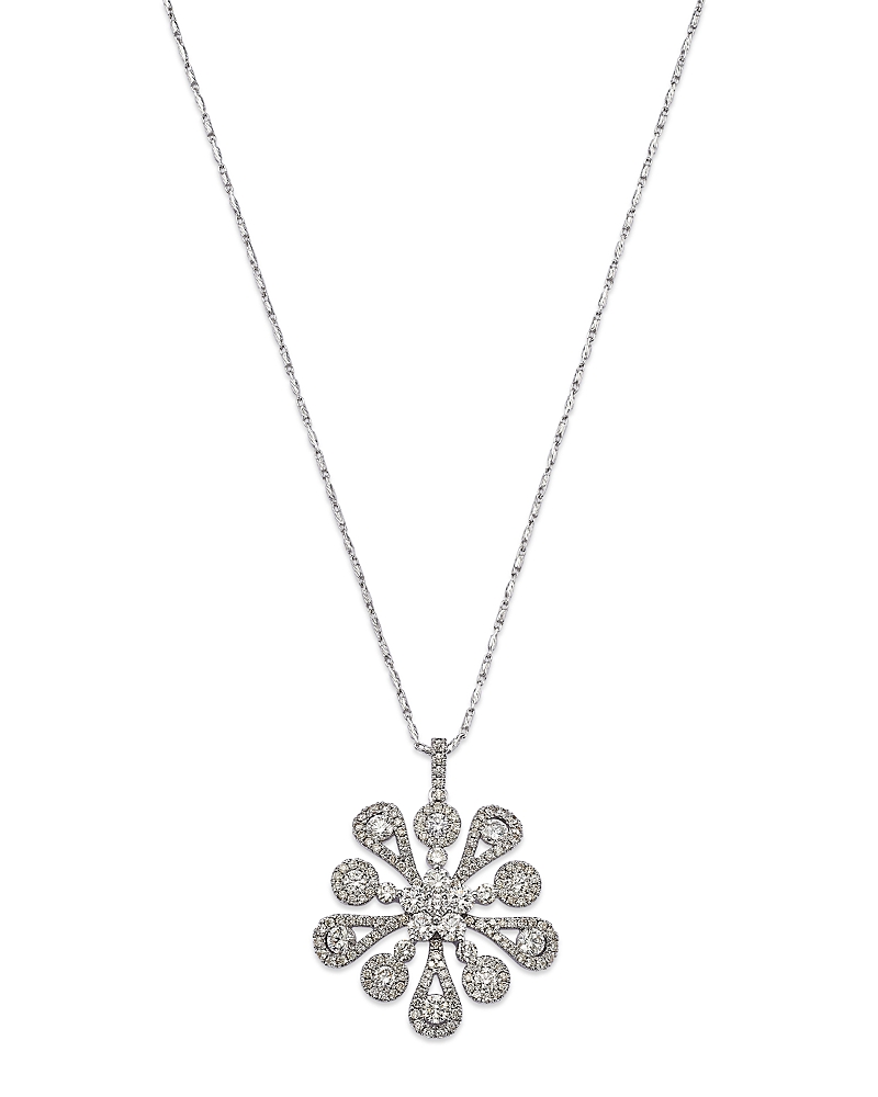 Bloomingdale’s Fine Collection Diamond Flower Pendant Necklace in 14K White Gold, 2.30 tcw