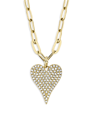 Moon & Meadow 14K Yellow Gold Diamond Pave Heart Pendant Necklace, 17-18