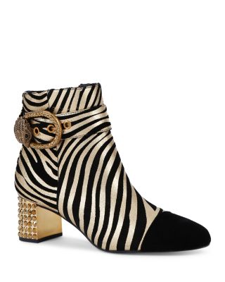 Women's Mayfair Eagle Head Buckle Black High Heel Ankle Boots In Zebra