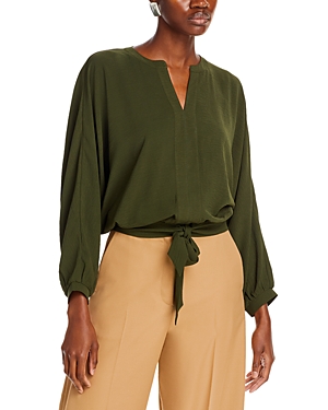 Status By Chenault Dolman Sleeve Tie Front Top In Olive