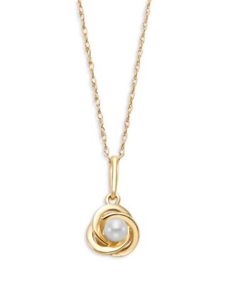 Bloomingdale's Fine Collection Cultured Freshwater Pearl Love Knot Pendant Necklace in 14K Yellow Gold, 16-18