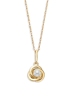 Bloomingdale's Cultured Freshwater Pearl Love Knot Pendant Necklace In 14k Yellow Gold, 16-18 In White/gold