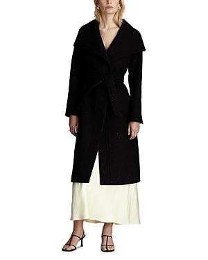 Shop Dawn Levy Gisele Sequin Wool Blend Wrap Coat In Black