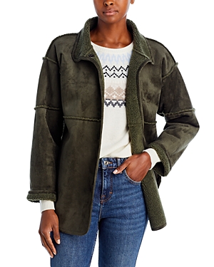 Velvet By Graham & Spencer Albany Reversible Faux Shearling Jacket In Army Green