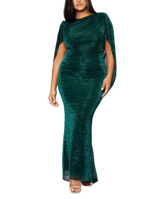 Betsy & Adam - Draped Back Metallic Crinkle Gown
