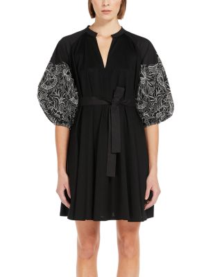 green emerald velvet dress Cleo Embroidered Cotton Puff-Sleeve Mini Shirt Dress