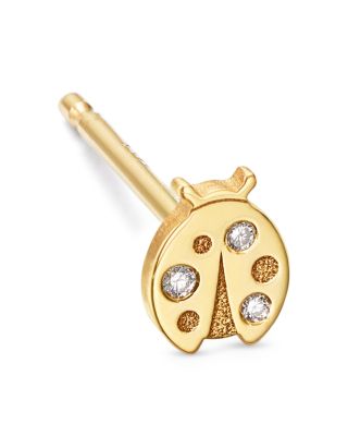 14K Yellow Gold Itty Bitty Symbols Diamond Accent Ladybug Single Stud Earrings