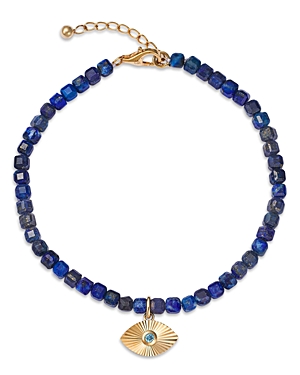 Bloomingdale's London Blue Topaz & Lapis Lazuli Bead Evil Eye Charm Bracelet In 14k Yellow Gold In Blue/gold