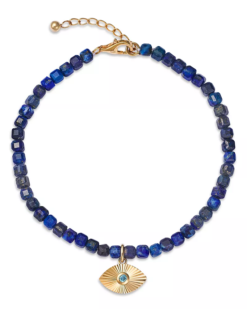 Bloomingdale's Fine Collection London Blue Topaz & Lapis Lazuli Bead Evil Eye Charm Bracelet in 14K Yellow Gold