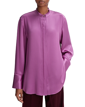 Vince Raw Edge Silk Button-up Blouse In Dew Berry