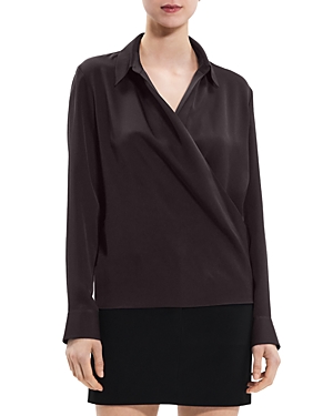 Theory Modern Silk Georgette Wrap Blouse In Mink
