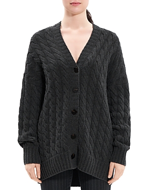 Shop Theory Felted Cable Knit Long Cardigan In Charcoal