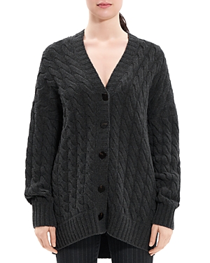 Theory Felted Cable Knit Long Cardigan In Charcoal