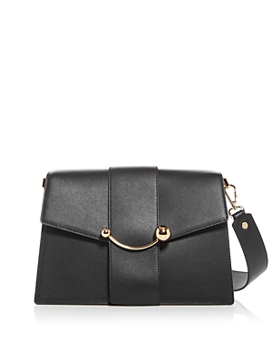 Shop Strathberry Crescent Leather Shoulder Bag In Black