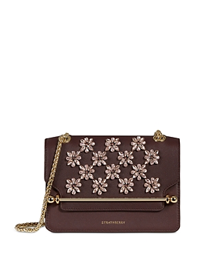 Shop Strathberry Floral Embellished East West Mini Convertible Crossbody In Burgundy/gold