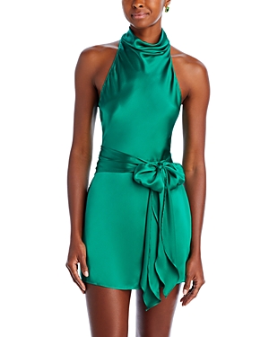 Shop Amanda Uprichard Sandrine Silk Dress In Dark Green