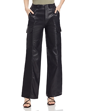 Shop Hudson Faux Leather Wide Leg Cargo Pants In Black