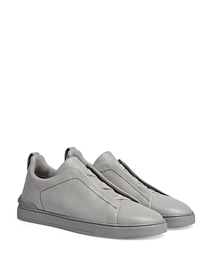 Zegna Men's Triple Stitch Leather Low-top Sneakers In Light Gray