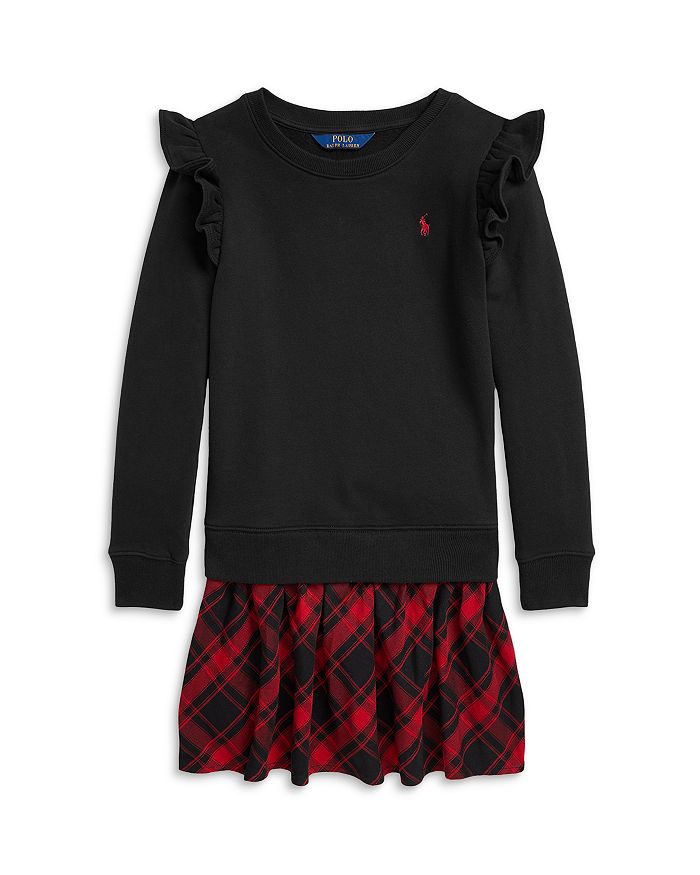 Ralph Lauren Girls' Plaid & Fleece Sweatshirt Dress - Little Kid, Big Kid