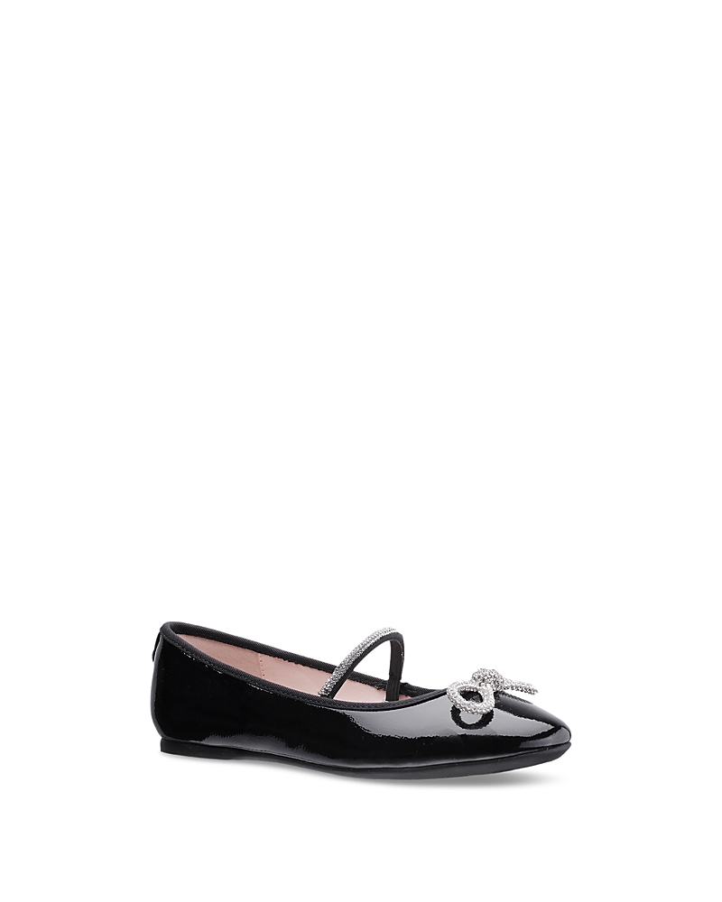 Nina Wyny Rhinestone Bow Flat In Black Patent