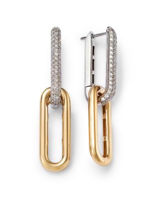Diamond Link Drop Earrings in 14K Yellow & White Gold, 1.0 tcw