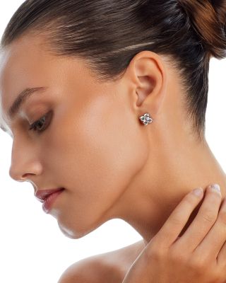 Diamond Clover Stud Earrings in 14K White Gold, 2.50 tcw