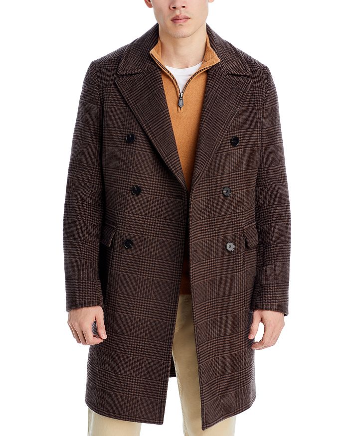 REISS Wool Blend Plaid Double Breasted Coat | Bloomingdale's