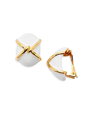 Shop Kenneth Jay Lane Color Clip On Stud Earrings In 22k Gold Plated In White/gold