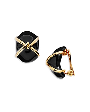 Shop Kenneth Jay Lane Color Clip On Stud Earrings In 22k Gold Plated In Black/gold