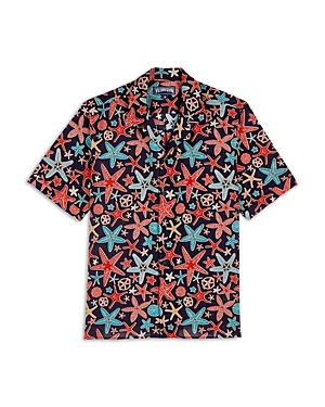 Shop Vilebrequin Starfish Printed Linen Shirt In Navy