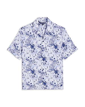 Shop Vilebrequin Riviera Printed Linen Shirt In Deep Ink