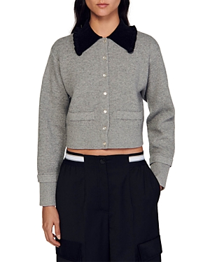 Shop Sandro Etienne Collared Sweater In Grey