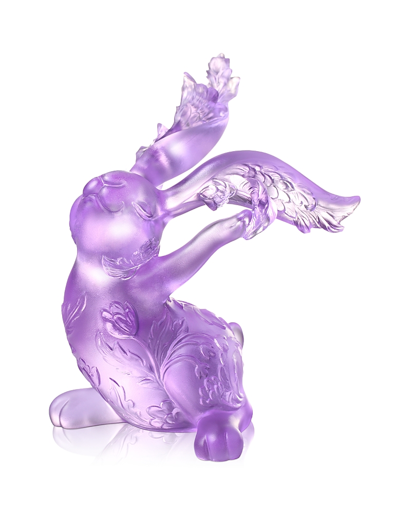 Liuli Spring Breeze Felicitous Rabbit Crystal Figure In Purple