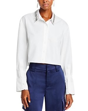Shop A.l.c Monica Ii Embellished Cropped Cotton Shirt In White