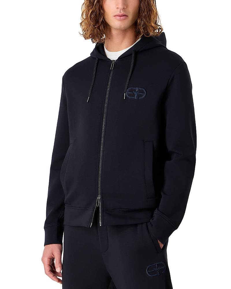 Emporio Armani Men's Logo Cotton Hoodie In Blue