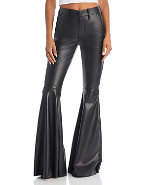 Shop Mother The Super Cha Cha Prep Faux Leather Flare Jeans In Black