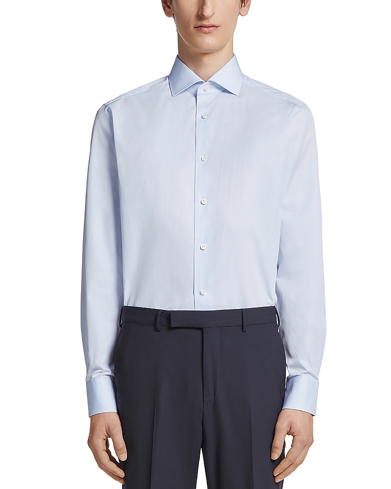 Zegna Centoventimila Cotton Micro Striped Regular Fit Dress Shirt
