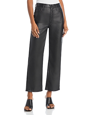 Shop Mother The Rambler High Rise Faux Leather Straight Leg Jeans In Black