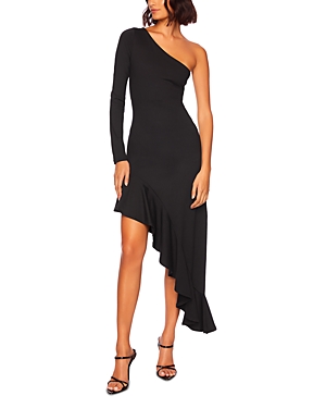 Susana Monaco One Shoulder Asymmetric Ruffle Dress In Black