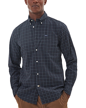 Barbour Lomond Plaid Stretch Cotton Button-down Shirt In Black Slate