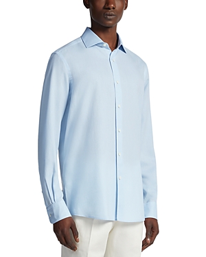 Shop Zegna Cashco Regular Fit Button Down Shirt In Bright Blue
